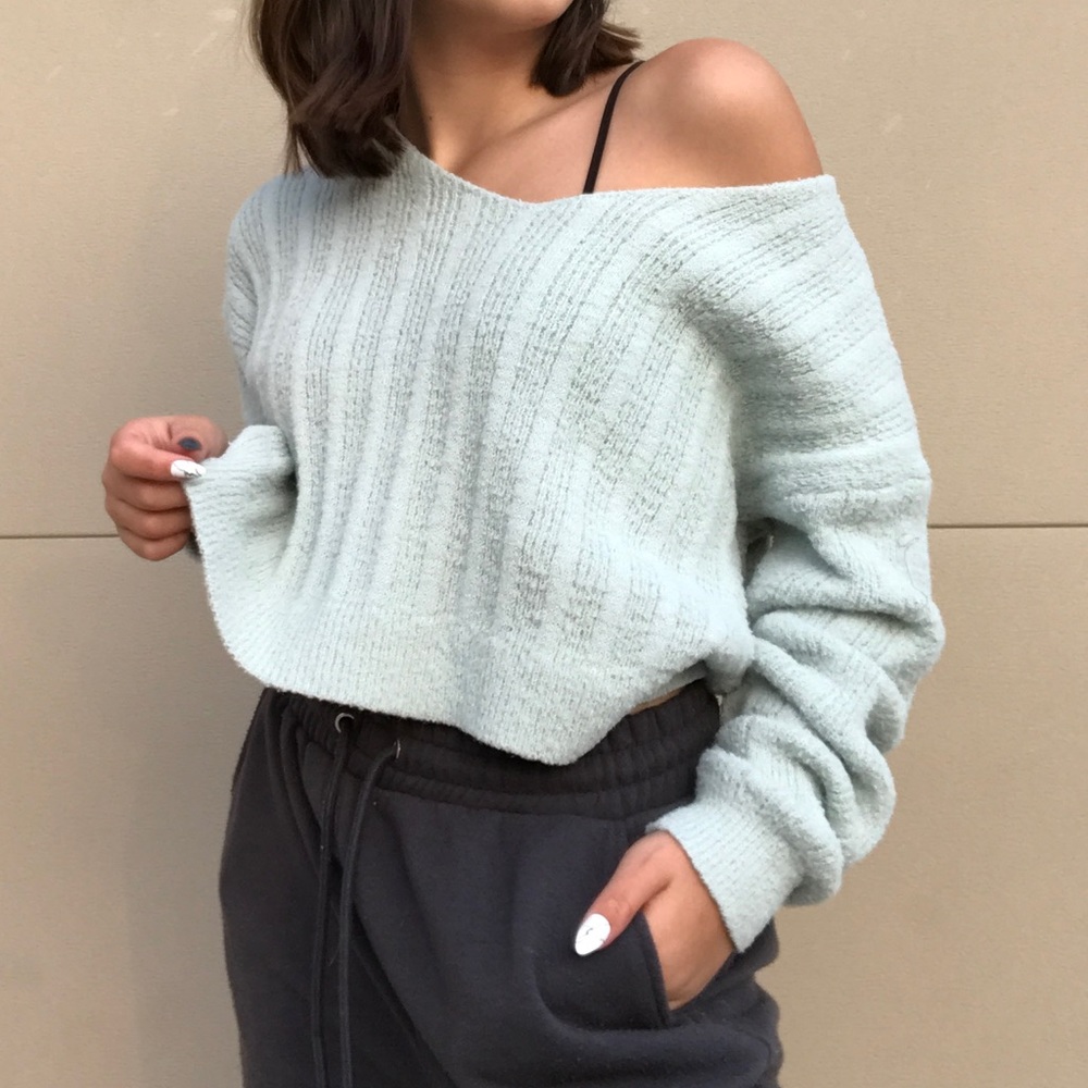 Teal off the shoulder sweater!★☻